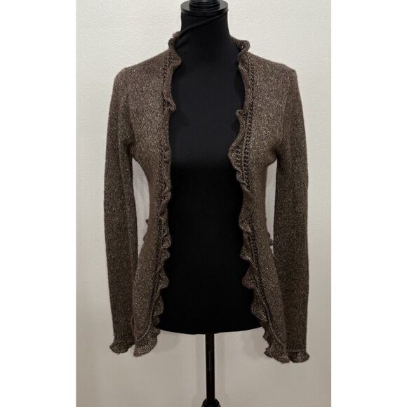 Vintage Juicy Medium Cashmere Cardigan Sweater Brown Gold Cropped Y2K Nature - Picture 1 of 12